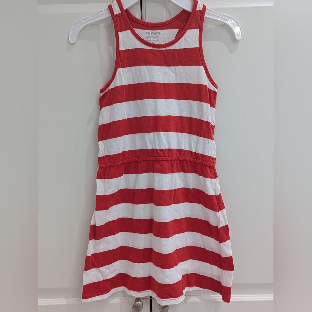 4/$20 Joe Fresh Girls Dress 5T Red White Striped Racerback Sleeveless Summer